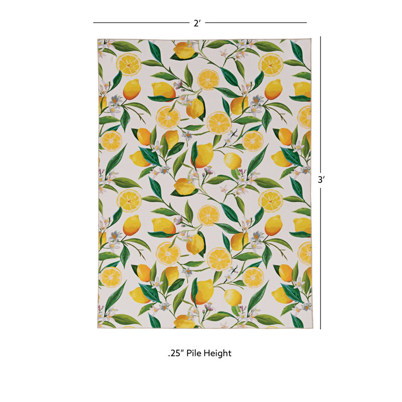 Tapis ivoire et jaune lavable à la machine Madai, Rectangle 2 pi x 3 pi