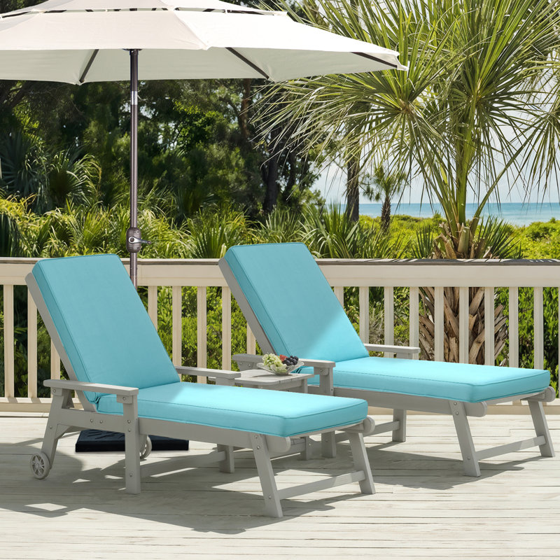 Aoodor Outdoor 3" Chaise Lounge Seat Cushion with Ties Set of 2, Turquoise