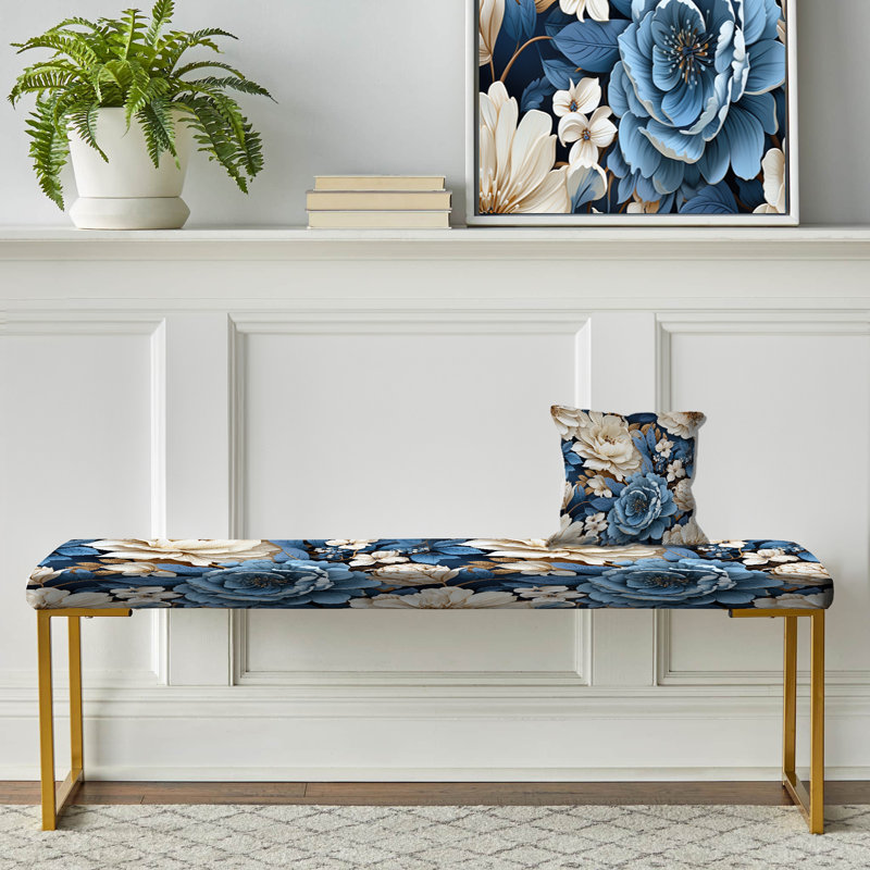 Banc rembourré or, Blue And White Exotic Floral Canvas I
