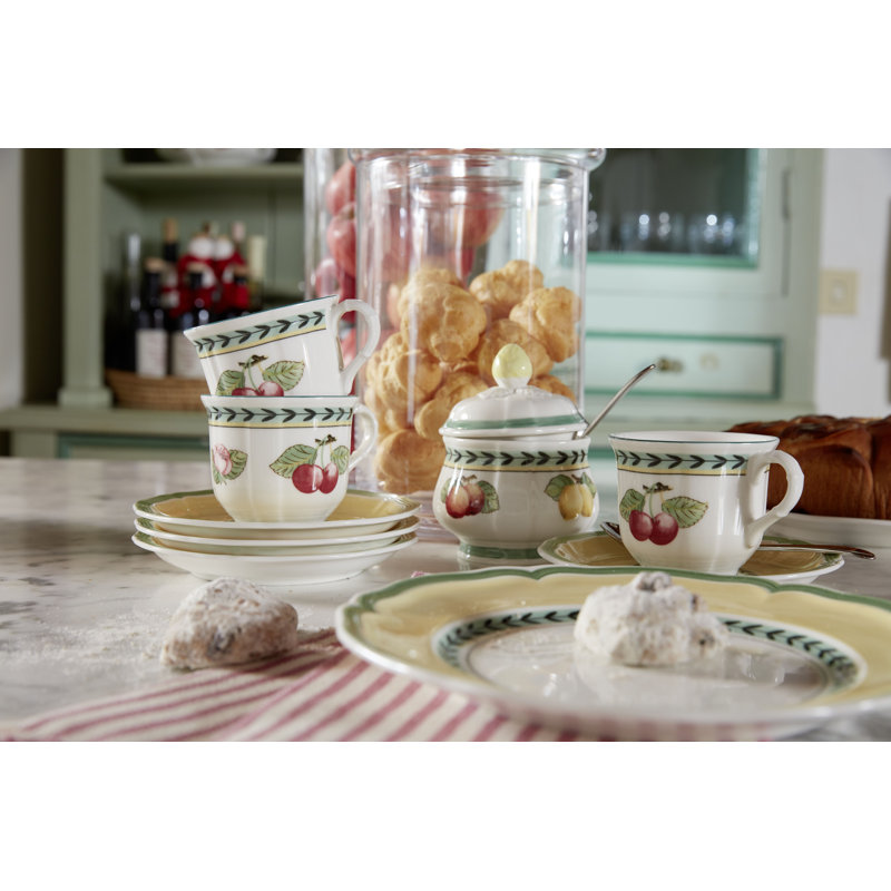 French Countryside Floral Pattern Round Saucer with Scalloped Edge