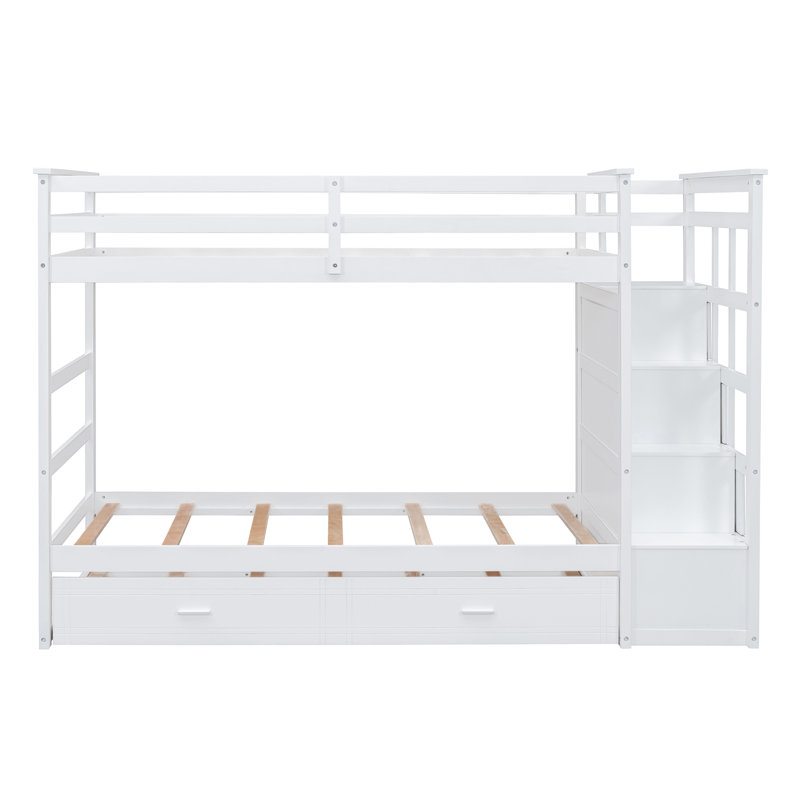 Aayden-Jon Kids Twin Over Twin Bunk Bed with Trundle, White, Twin Over Twin