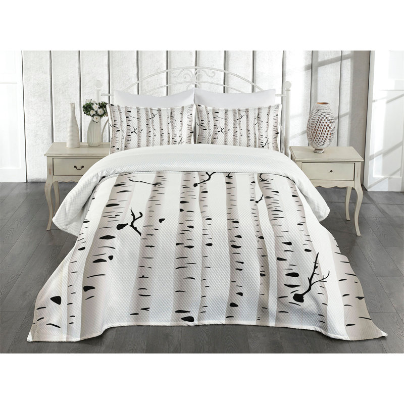King Size Black and White Birch Tree Bedspread Set
