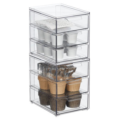 3-Drawer Stackable Organizer - Pull-Out Sliding Storage Drawers for Kitchen or Pantry - Clear