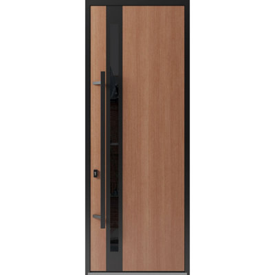 Front Exterior Prehung Steel Door / Ronex 1033 Teak / Entry Metal Modern Painted W36" x H96" Right hand Inswing