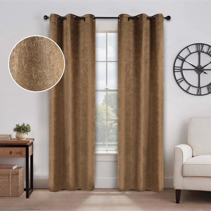 Kinlaw Textured Thermal Polyester Light Filtering Room Darkening Curtain Pair, Brown, 42" W x 96" L
