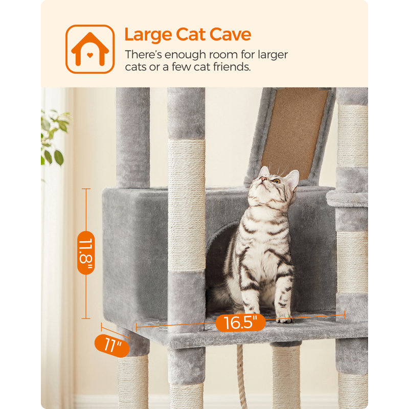 Cat Tree with 13 Scratching Posts, Multi-Level Plush Cat Condo, Light Gray