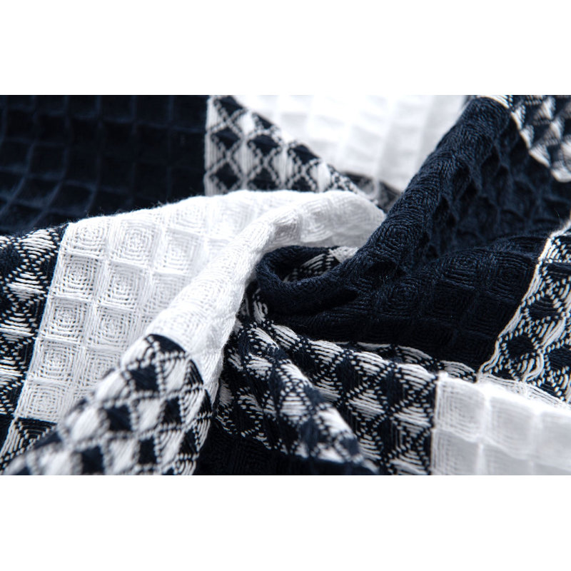 Navy Blue Cotton Checkered Shower Curtain with Liner, 70" x 72"