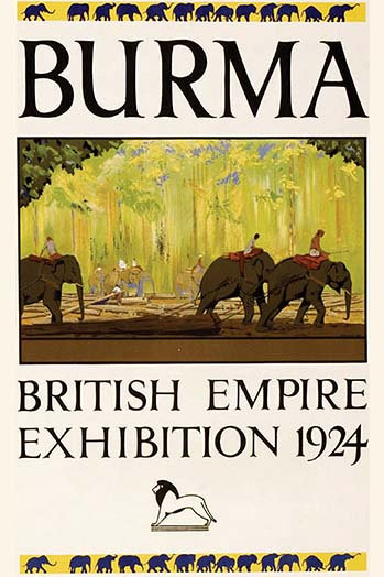 « british empire exposition birmanie », affiche rétro, H 36 po x l 24 po x P 1,5 po