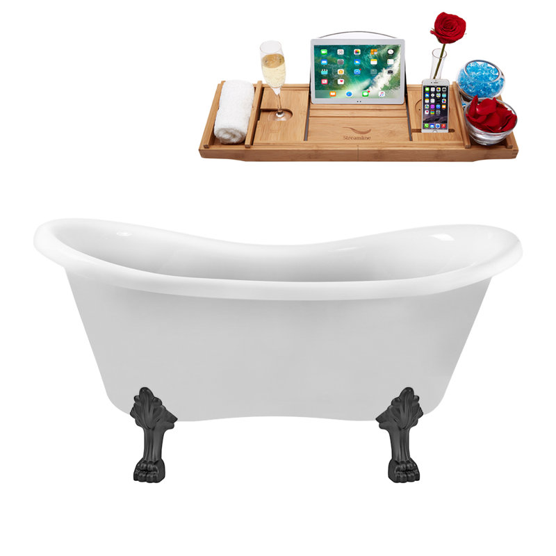 62.2'' x 30.7'' Soaking Acrylic Bathtub, Matte Black, Brushed Gun Metal