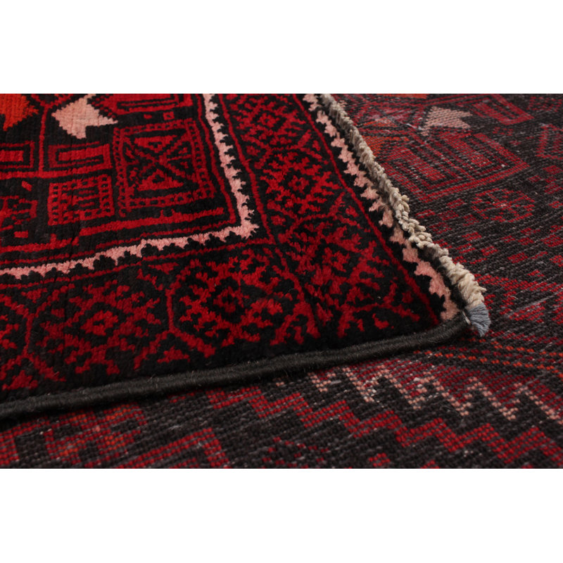 Tapis de zone en laine rouge foncé 3 pi 11 po x 8 pi 9 po main one-of-kind noué la Shanksville