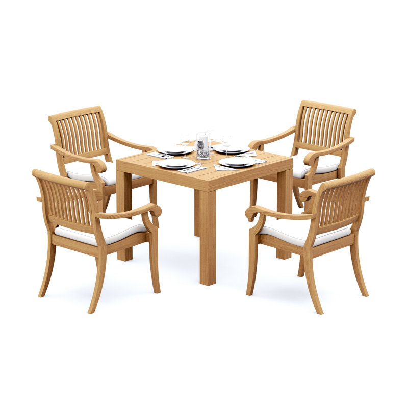 2 Seats 3 Pcs Grade-A Teak Wood Dining Set: 36" Square Table And 2 Arbor Stacking Arm Chairs #11AB0802, 4