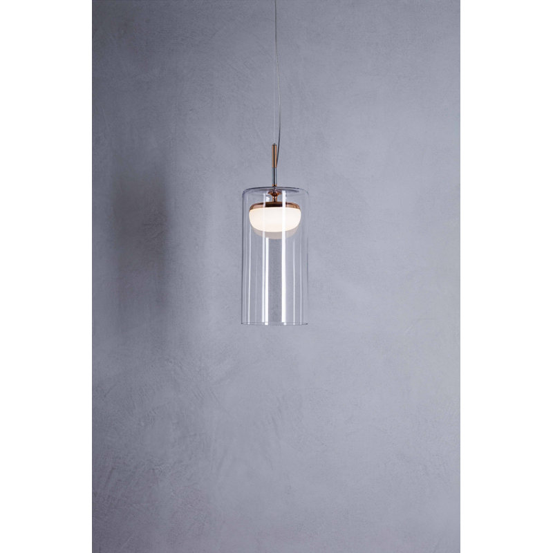 1 - Light LED Cylinder Pendant, Polished Copper, 240cm H x 18cm W x 18cm D, 2700K