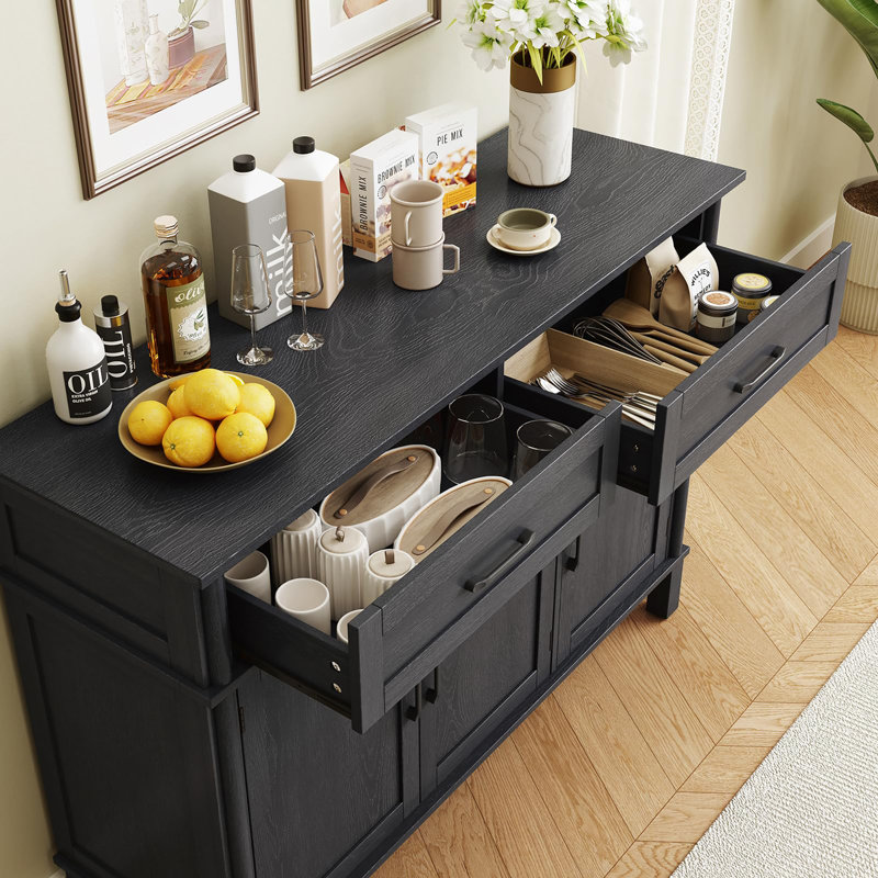 Buffet 48 po avec rangement, Noir