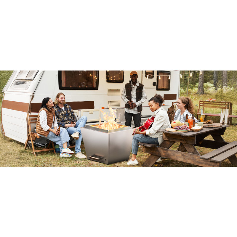 Foyer extérieur portatif en acier inoxydable de 63,5 cm (25 po) - Sans fumée avec bac à cendres amovible pour terrasse et camping