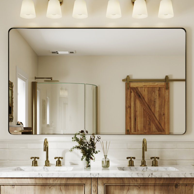 Black Aluminum Framed Rectangle Bathroom Mirror, Vanity Mirror With Tempered Glass, 36" x 60"