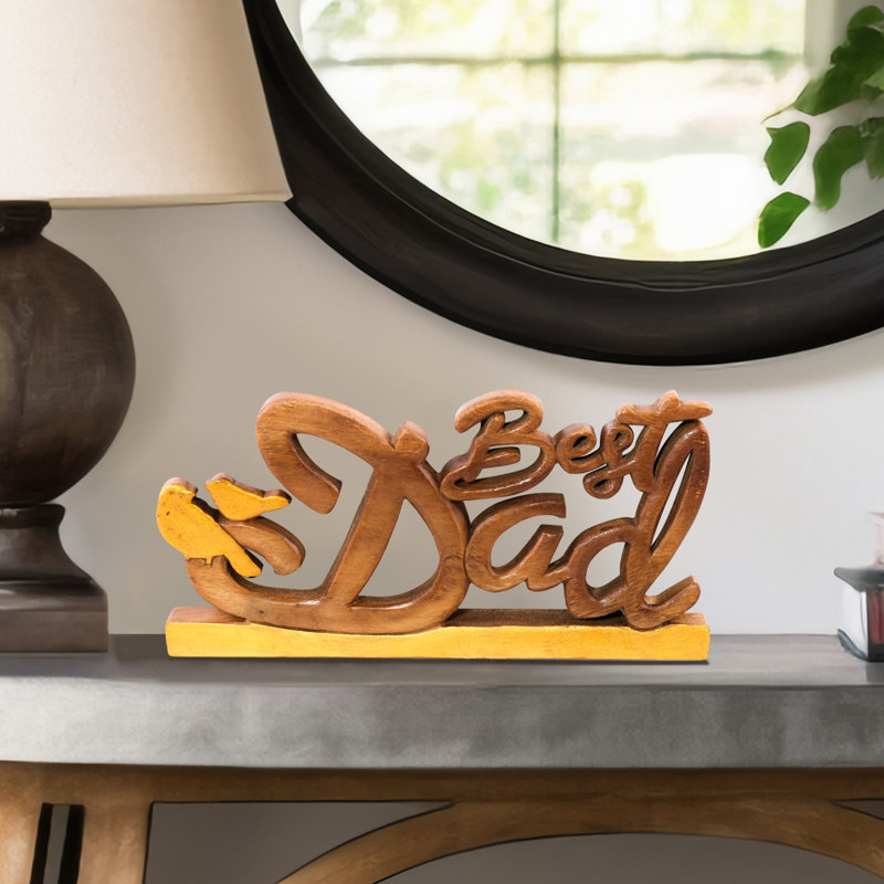 Ellynn Handmade Wooden Best Dad Sculpture for Home Decor Solid Acacia Wood Christmas Gift for Fathers