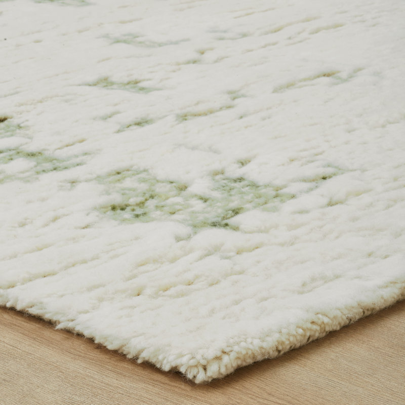 Hand Knotted Wool Abstract Area Rug in White/Green/Cream, Rectangle 9' x 12'