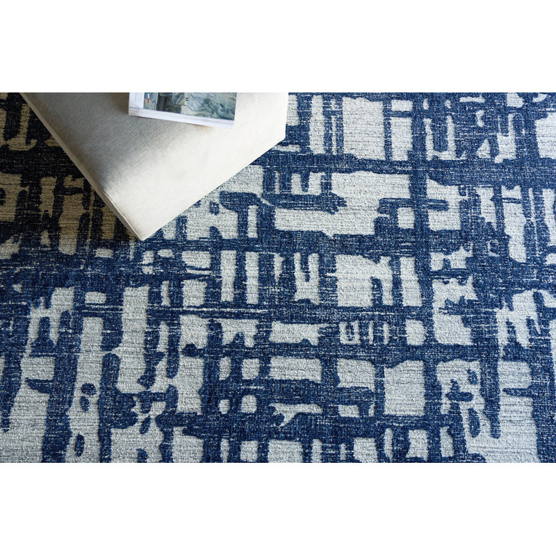 Aspen Hand Tufted Abstract Area Rug, Navy/Natural Gray, Rectangle 8' x 10'