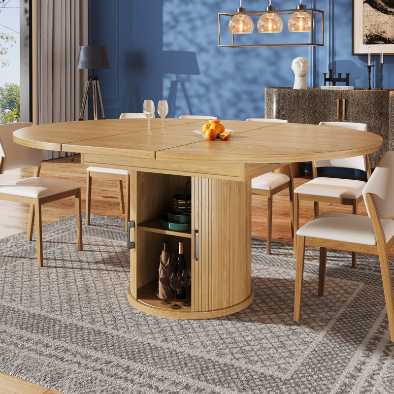 Extendable Round Dining Table, Natural