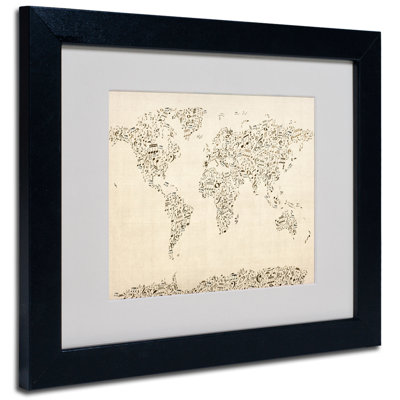 « world map-music notes », impression encadrée