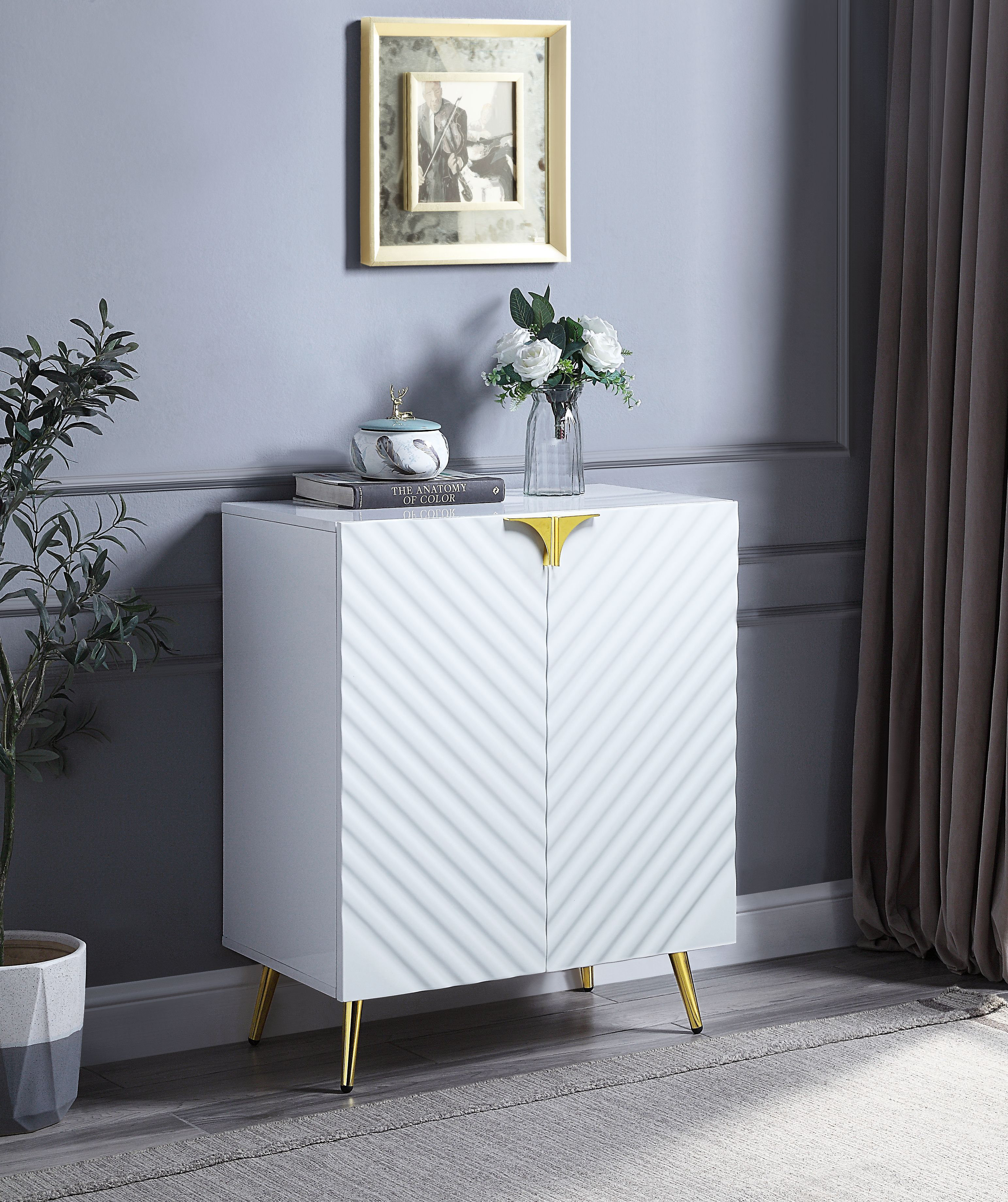 Wrought Studio™ Gaines White High Gloss Finish Console Cabinet | Wayfair