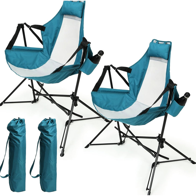 Chaise pliante portative, bleu, avec coussin et porte-gobelet pour l'extérieur Parkour