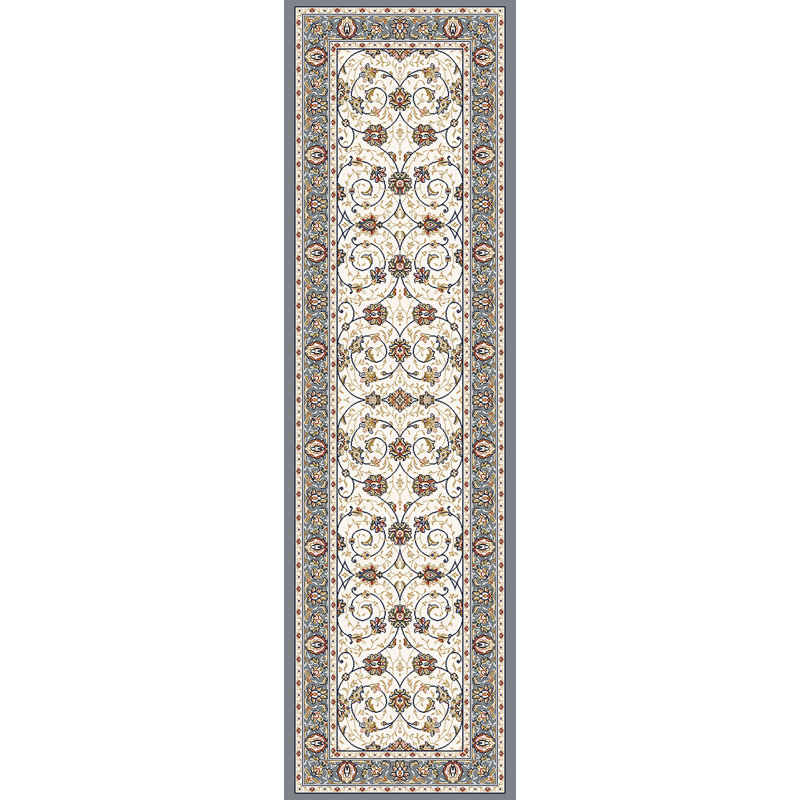 Tapis ivoire/bleu ciel floral Attell, Tapis de couloir 2 pi 2 po x 11 pi
