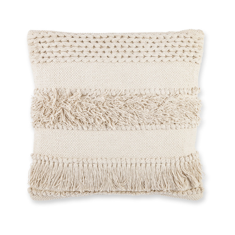 Oreiller carré tissé à franges, polyester