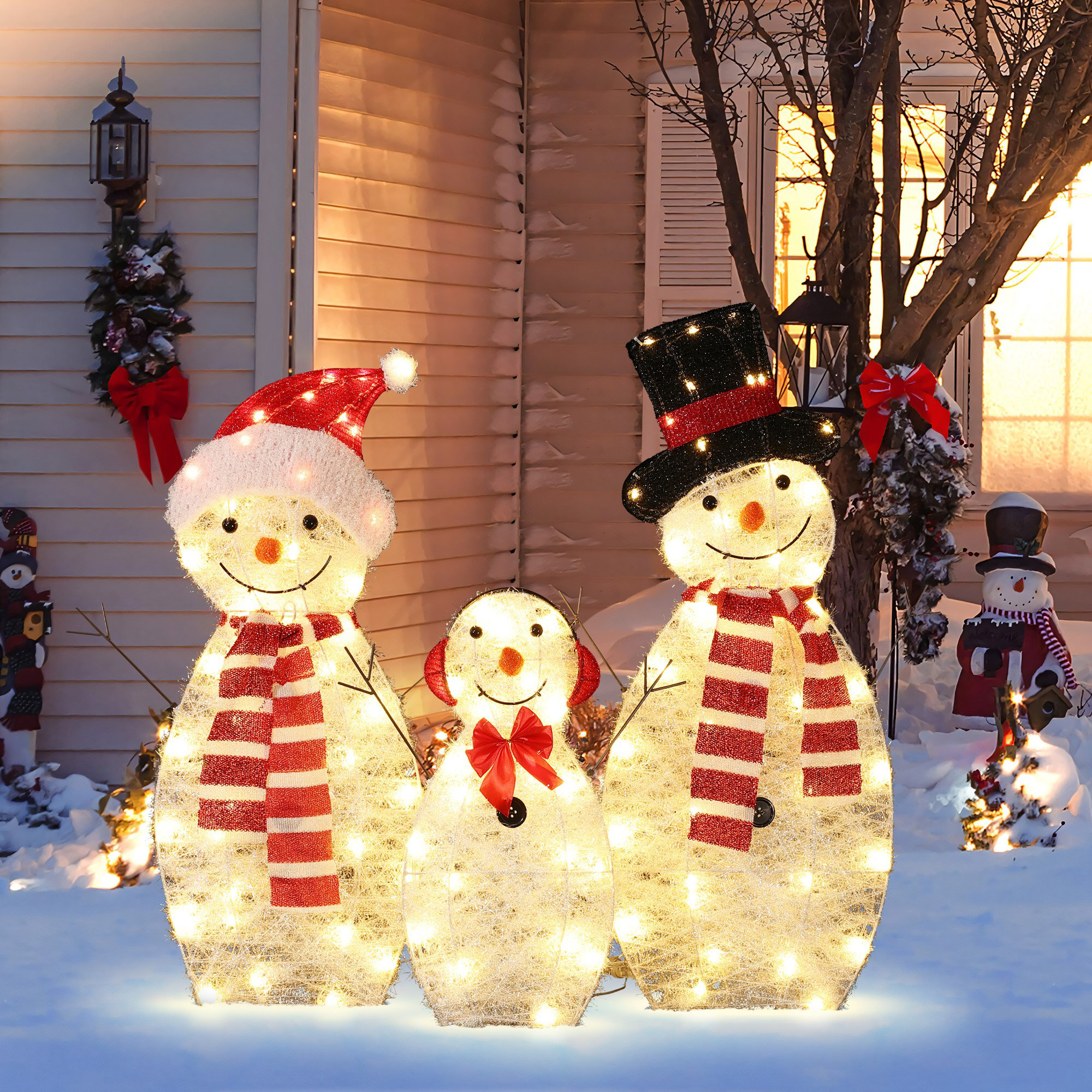 The Holiday Aisle® Snowman Family Trio Indoor and Outdoor Holiday Decoration with Lights & Reviews | Wayfair