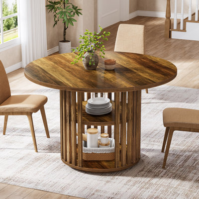 Table de salle à manger ronde 47 po avec rangement à 2 niveaux et base en bois