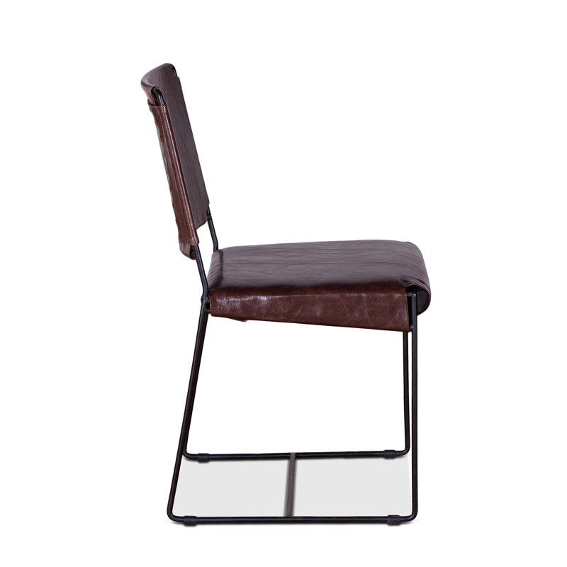 New York Upholstered Dining Chair, Leather Chocolate
