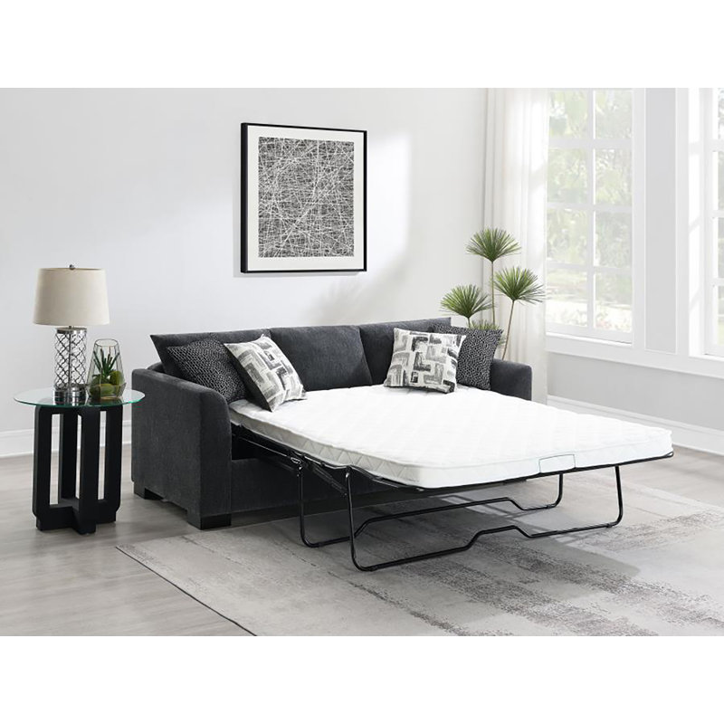 Canapé modulaire Storia Sleeper, brun chameau, 4 coussins, 84 po, Tissu gris foncé