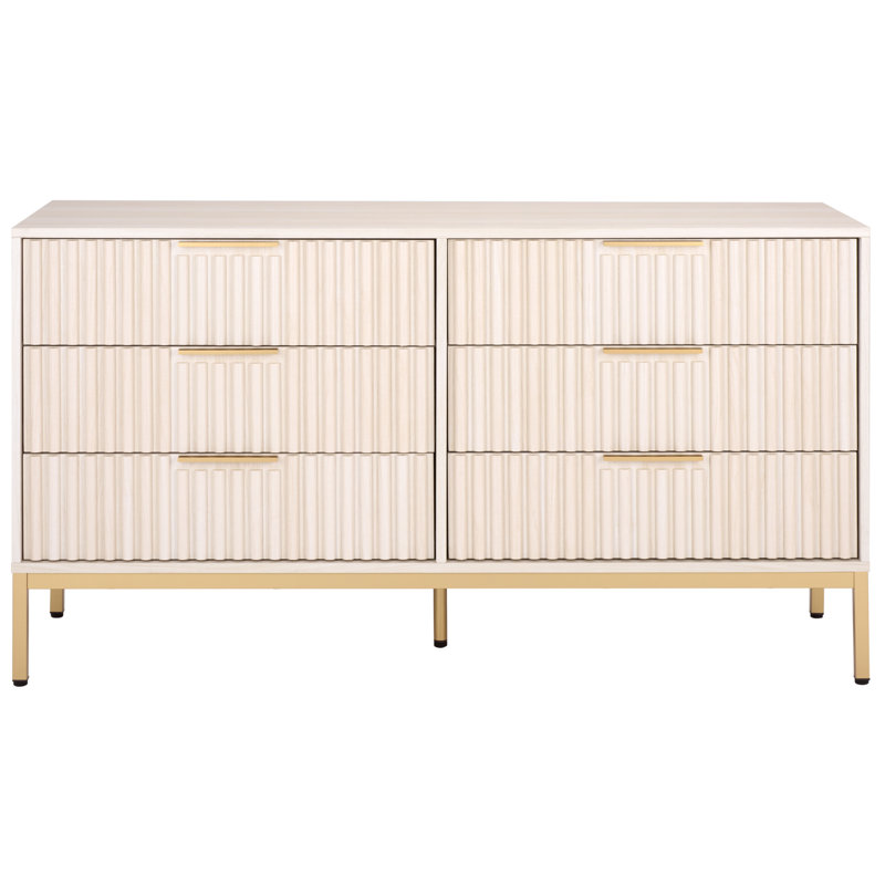Burgess 6 Drawer Dresser, Bleached White/Gold