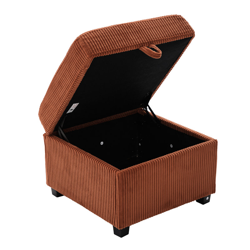 Convertible orange en velours côtelé 4 avec rangement, compartiment coulissant, ports et porte-gobelets pour accoudoirs pour espaces de vie Rangement en forme de L, charge mobile, coussins moelleux