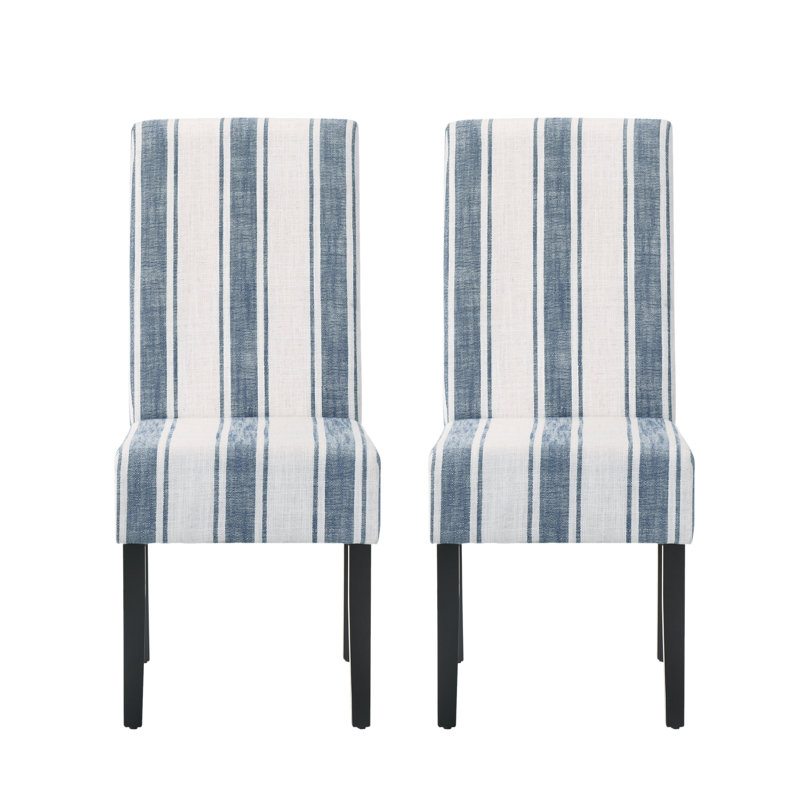 Chaise Parsons rembourrée Olin, Rayures bleu foncé/Beige pâle