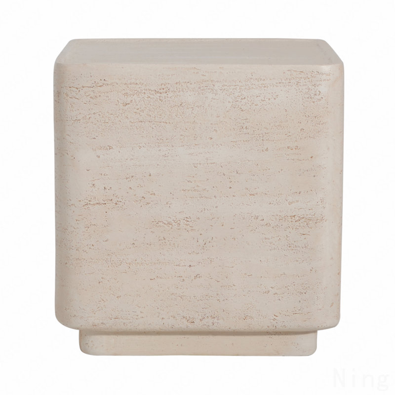 Daphne Outdoor Patio Mgo Side Table, Beige Travertine Finish, Set Of 1