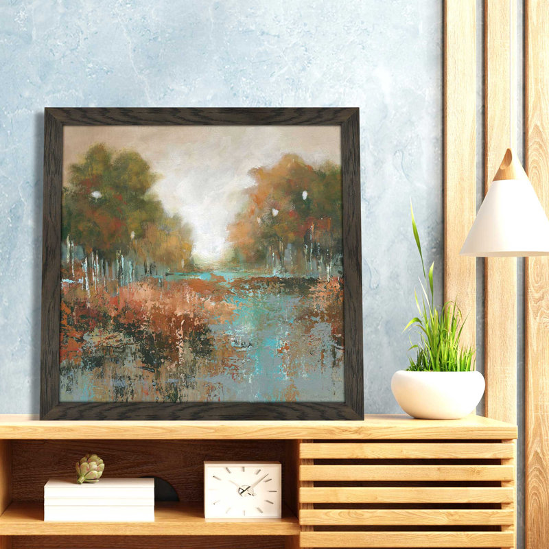 «Autumn Walk» par Carol Robinson - Peinture, L 31,5 po x H 31,5 po, Cadre noir
