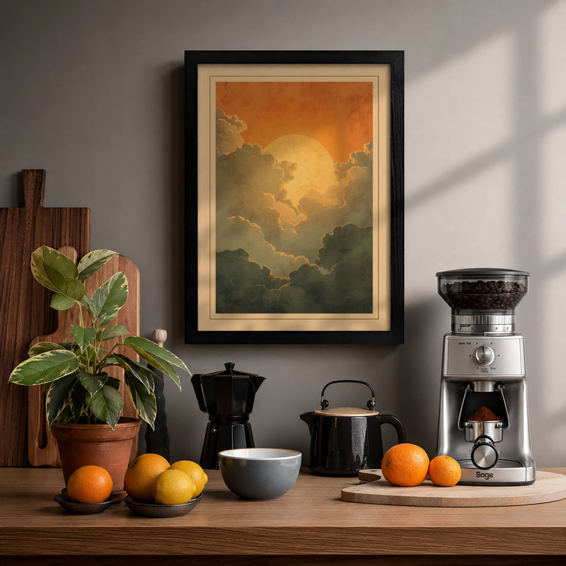 Sun Through Clouds Modern - Print, A1 - 84.1 x 59.4 cm, Black