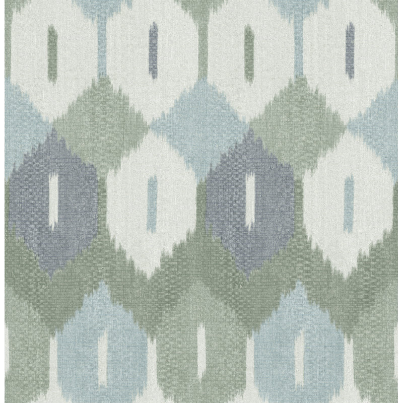 Abilene Apricot Ikat Wallpaper, Green