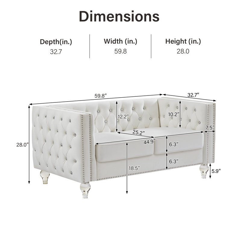 Canapé à accoudoirs carrés en velours 59,84 po Eghosa, Velours beige