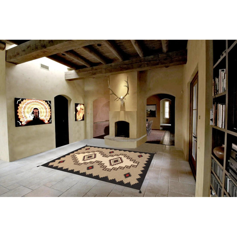 Canvello Navajo Style Hand-Woven Wool Mocha Area Rug- 8'11" X 11'11"