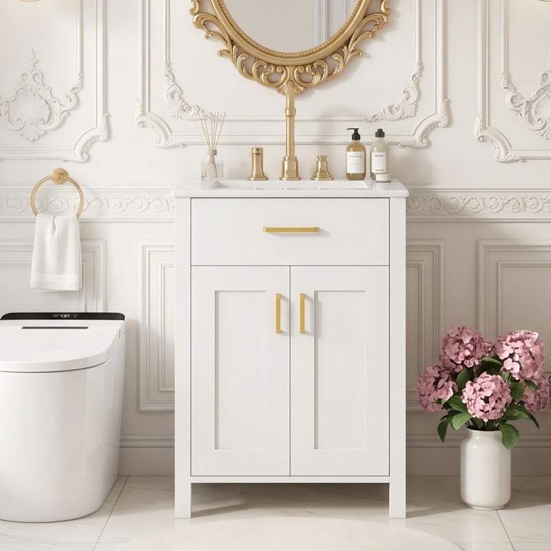 Meuble-lavabo simple 24 po avec lavabo en céramique, Blanc