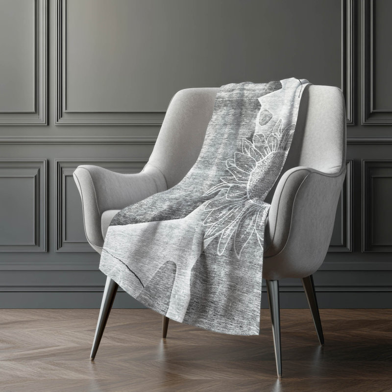 Jeté floral Sherpa ASB700 Addison, Motif floraux gris