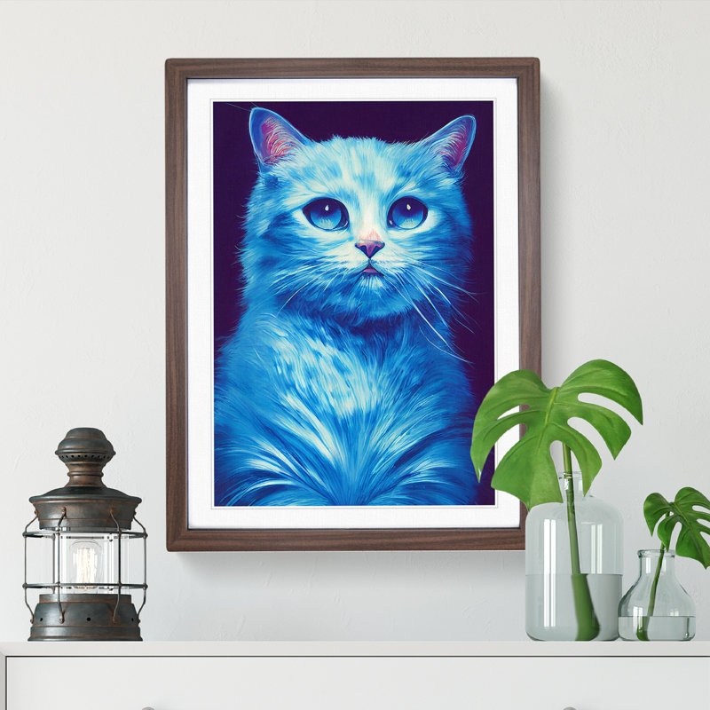 Young Cat - Single Picture Frame Painting, 46cm H x 34cm W x 2cm D, Walnut
