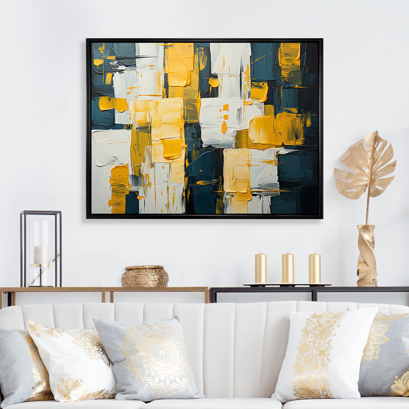 Reproduction d'art sur toile, expression carrée abstraite, Cadre flottant noir, H 16 po x l 32 po x P 1 po