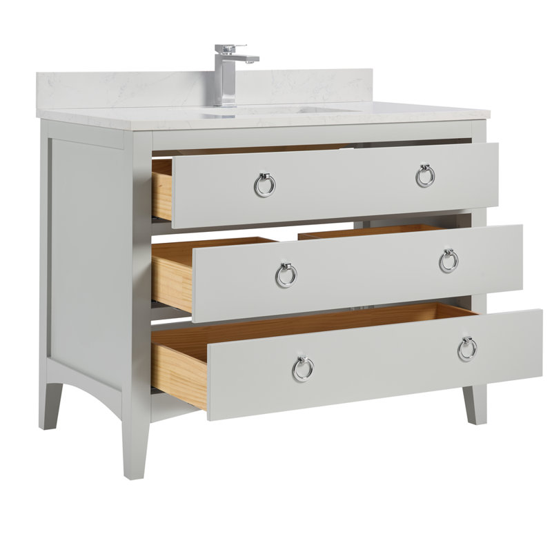 42" Solid Wood Sink Vanity With 1' Top, Polished Chrome, Silver Strand, 42"