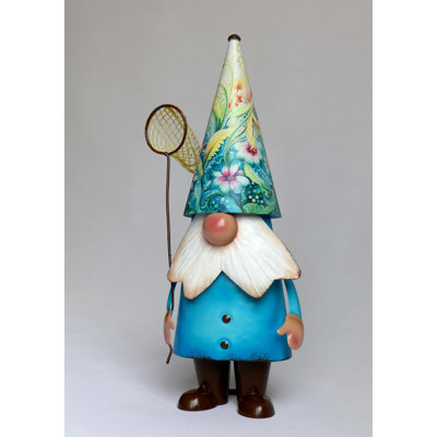 Gnome Holding A Butterfly Net Garden Sculpture