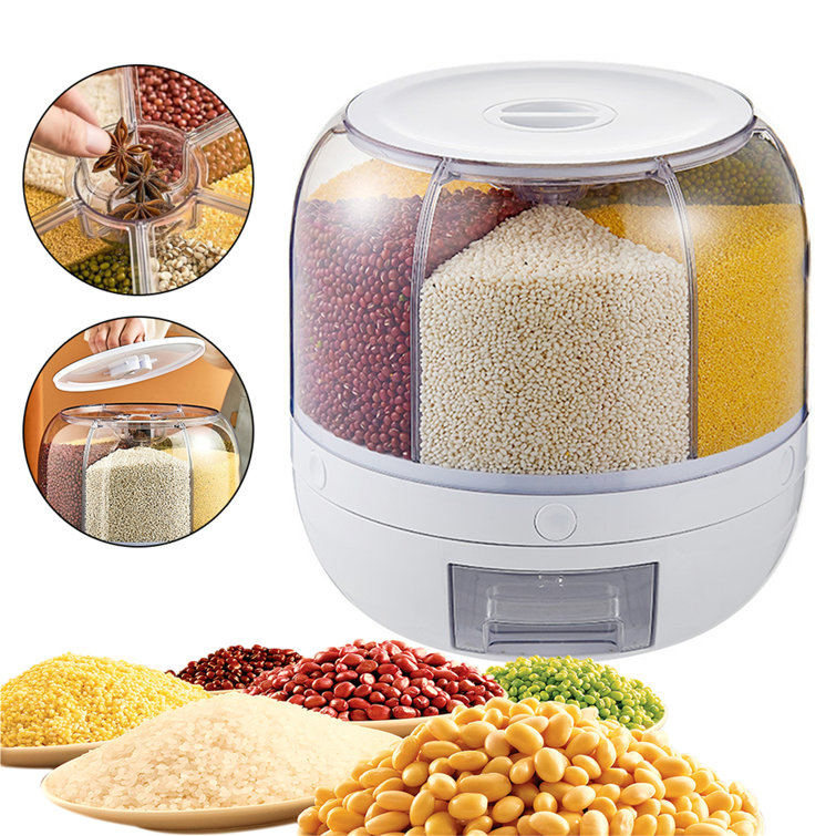 6-Grid Rice Dispenser Rotating Dry Food Cereal Lentils Kitchen Storage  Container