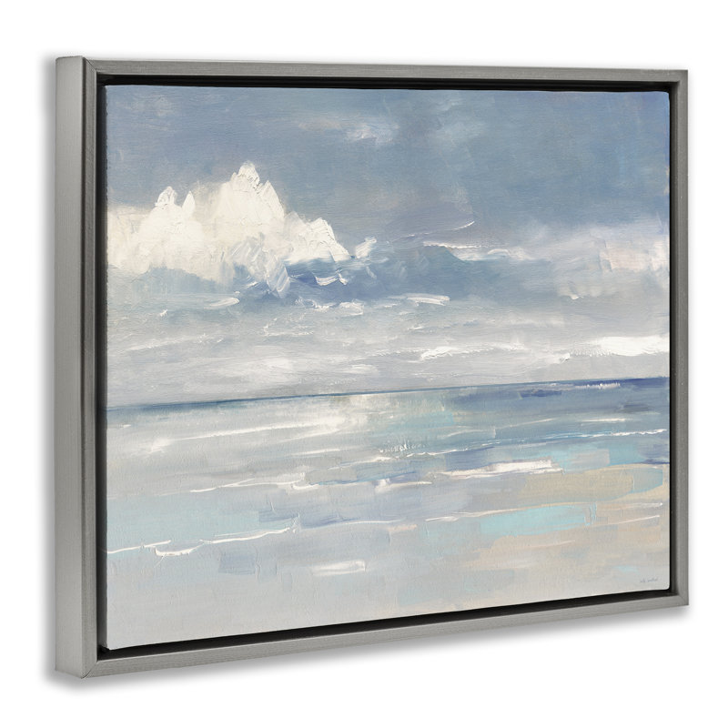 «Beach Clouds Reflection» par Sally Swatland, H 17 po x l 21 po, Cadre flottant gris lustré