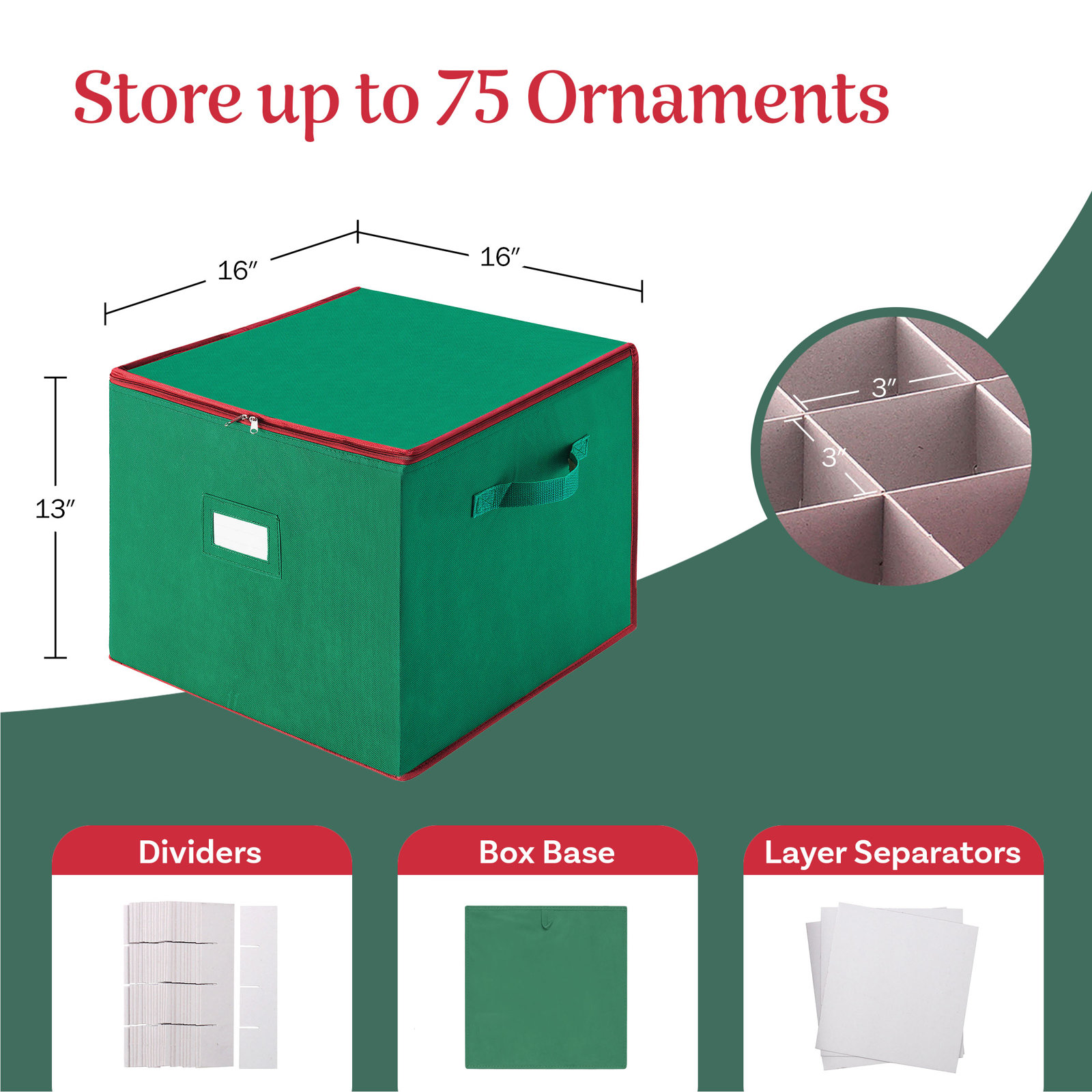 Aldeburgh Christmas Ornament Storage with Dividers, Green